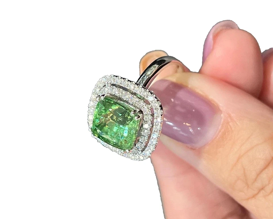 5.50 Ct Natural Green Garnet Tsavorite & Diamond Wedding Ring 14K White Gold 8 9 - Image 3 of 4