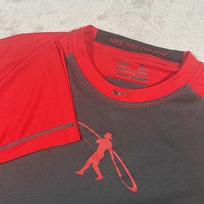 Nike Pro Combat Dri-Fit Shirt Mens XL Black Red Baseball Raglan Athletic Tee