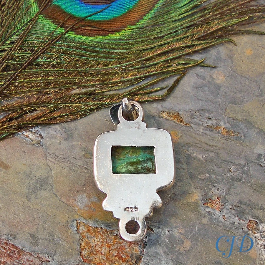 Colgante de piedras preciosas hechas a mano de plata de ley con malaquita y 1 quilate de amatista único en su clase Foto 3 de 4