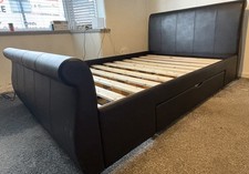Faux Leather Sleigh King Size Bed Frame with Drawers 