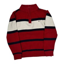 Age 4 Tommy Hilfiger Striped 1/4 Zip - XS Red Cotton