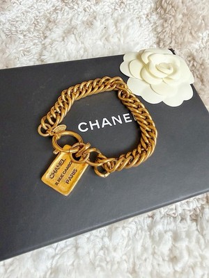 Authentic Chanel vintage 31 Rue Cambon gold plated chain link charm bracelet