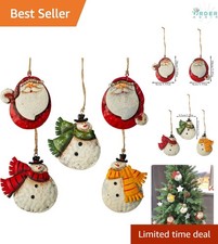 5 Pack Rustic Metal Double-Sided Christmas Tree Ornaments Santa Snowman Decor