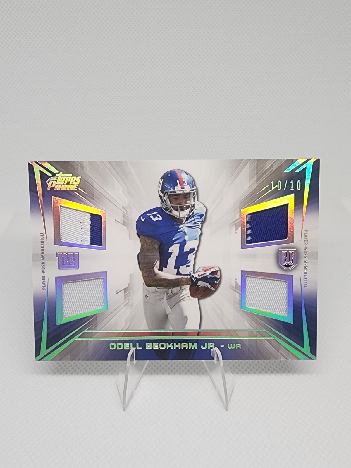 Odell Beckham Jr. Topps Prime Quad Relics #QROB Silver Rainbow