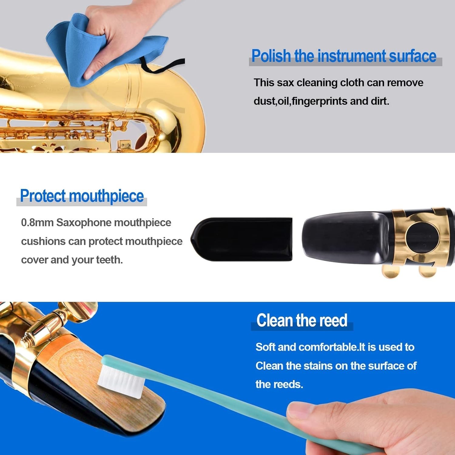 Saxophone and Clarinet Cleaning Kit with Cork Grease Swab Reed Case Brush