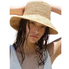KORADI Women Raffia Beach Hat Natural Raffia Straw Bucket Hat Handwoven Folda...