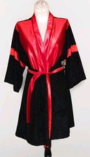 Vintage Reasa Martin - Short Tie Robe Made In USA Black w/Red Satin Trim - Med