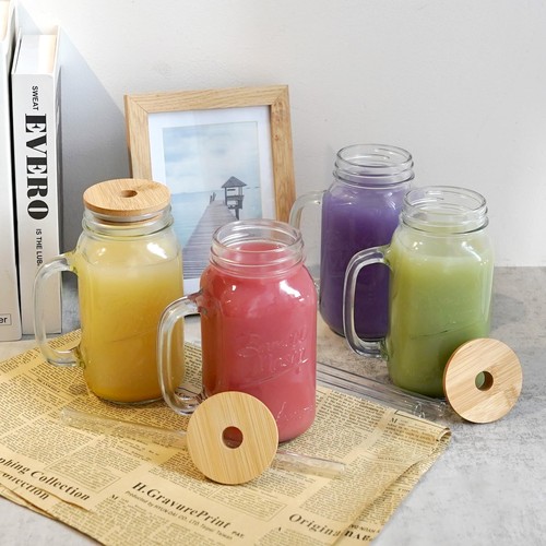 Einmachgläser Becher mit Henkel - Glasbecher mit Deckel und Strohhalmen Trinkglas... - Bild 6 von 7