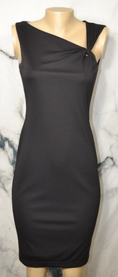 DAVID MEISTER Black Cocktail Dress 2 Asymmetrical Neckline Knee Length Polyester