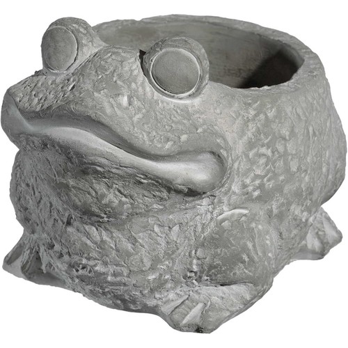 Buddies Indoor Outdoor Planter with Drainage Hole, Frog, Natural Gray, Small,...
