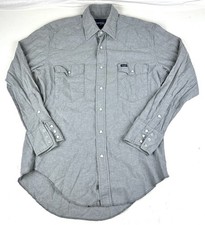Wrangler Gray Western Pearl Snap Button Up Shirt Men's M 100 Cotton Retro