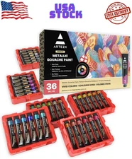 Arteza Metallic Gouache Paint | 12ml Tubes - Set of 36