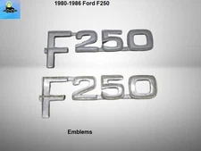 E2TB-16B114-CA 1980-1986 Ford F250 Set Front Fender Emblems Decal Badge OEM