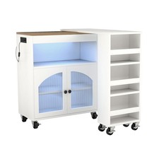 Extendable Kitchen Island on Wheel Rolling with Power Outlet Storage Cabinet