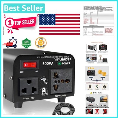 Compact 500W Voltage Converter with 300W Continuous Power - Easy Travel Adapter