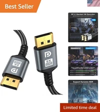 16K DisplayPort 2.1 Cable 6.6 FT - High-Speed Gaming Monitor Connection