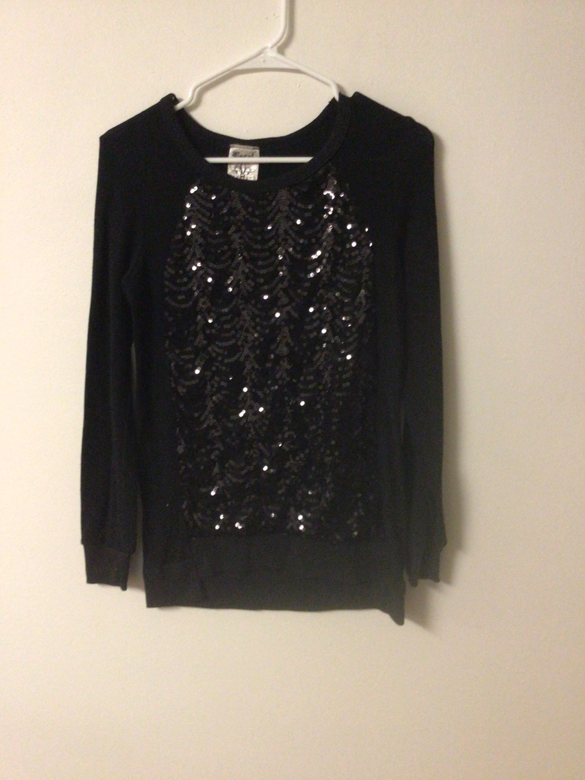 Vocal long sleeve black pullover partial sequence… - image 1