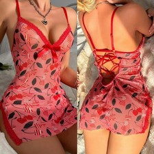 Sexy Side Slit Lingerie Women Mini Short Dress Lace Nightwear Sleepwear Chemise