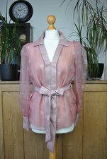 New River Island Polka Dot Dusky Pink Organza Blouse Size 8 Long Sleeve Sheer