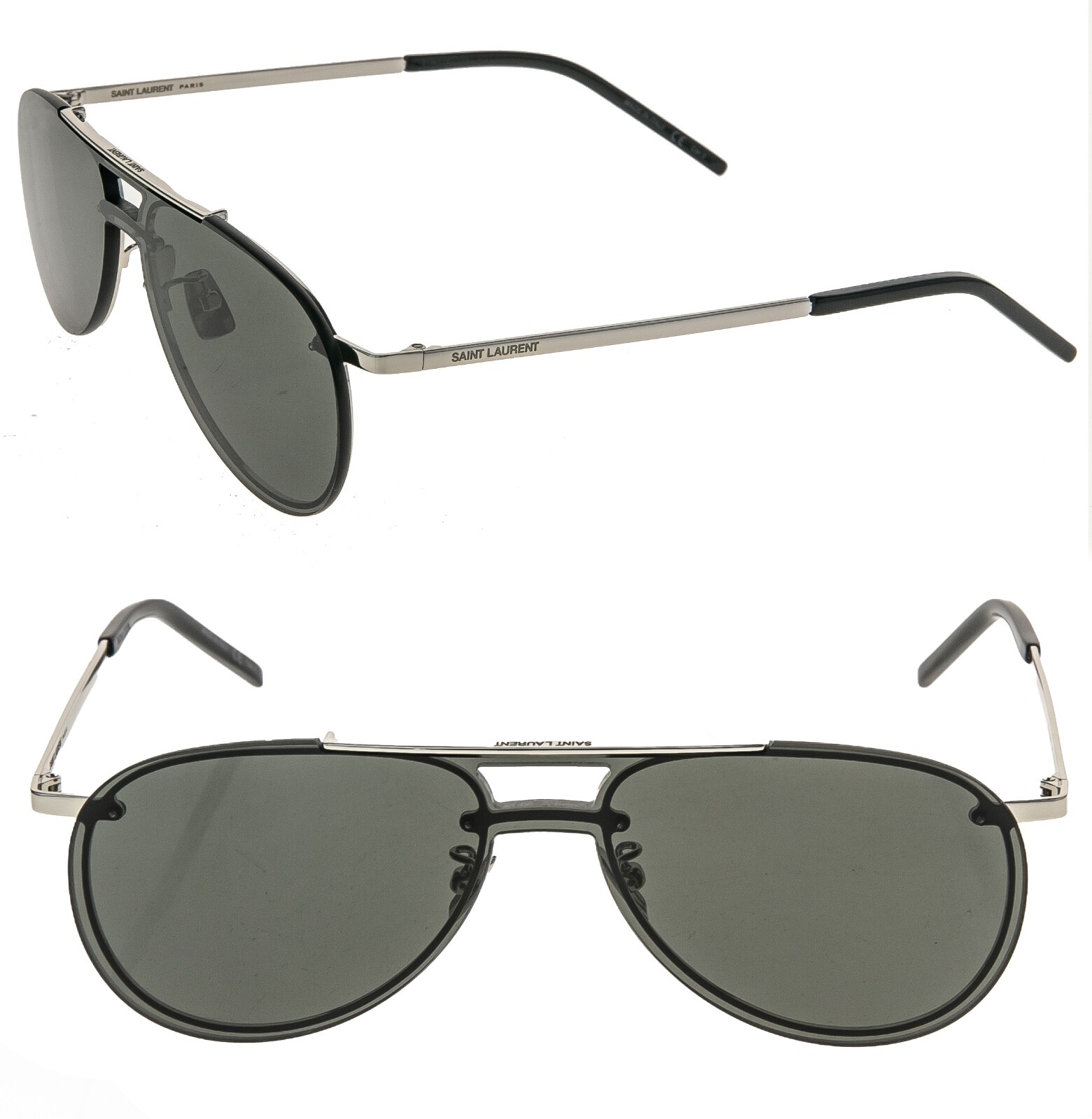 Occhiali da sole aviatore unisex SAINT LAURENT SL 416 001 argento nero MASCHERA metallo SL416