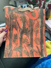 Paper Craft Hunting Camo Orange Paper Gift Bag 12" x 10" New!!!