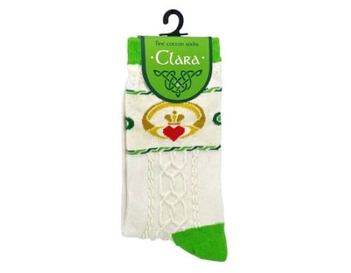 Calcetines Royal Tara Algodón Blanco Claddagh Estilo Aran Símbolo Irlandés Amor Lealtad - Imagen 2 de 2