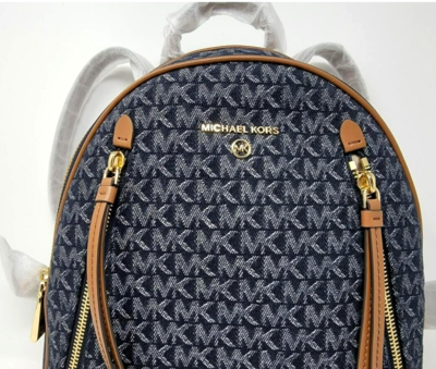 Michael Kors Brooklyn Medium Backpack Dark Denim NWT ?MICHAEL KORS BROOKLYN MD BACKPACK DENIM LOGO BROWN TRAVEL  main image 3