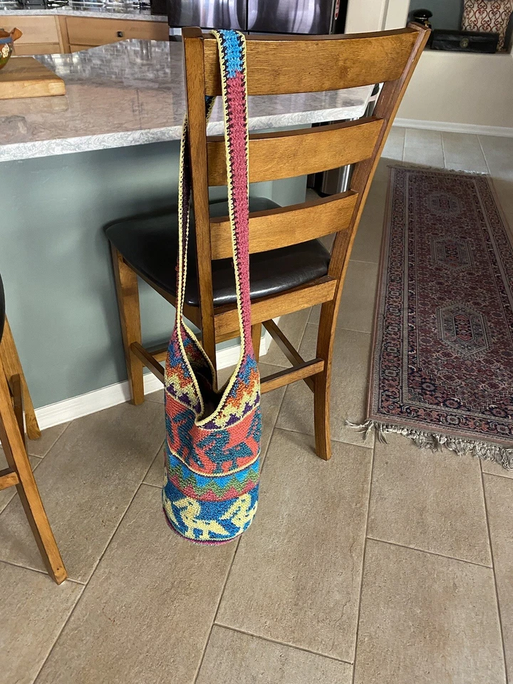 Hecho a Mano COLORIDO BOHEMIO CROCHET HOBO Hippie Mediados de Siglo BOLSO Foto 4 de 4