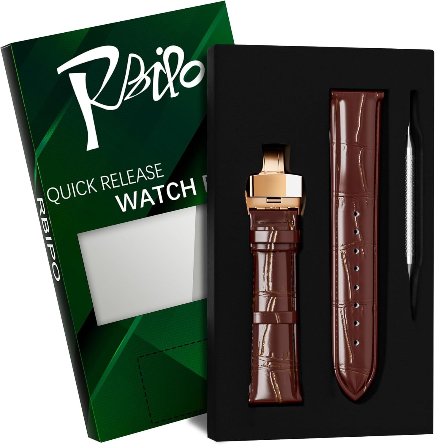 24mm Leather Watch Band with Alligator Grain Quick Release Watch Strap with Stai