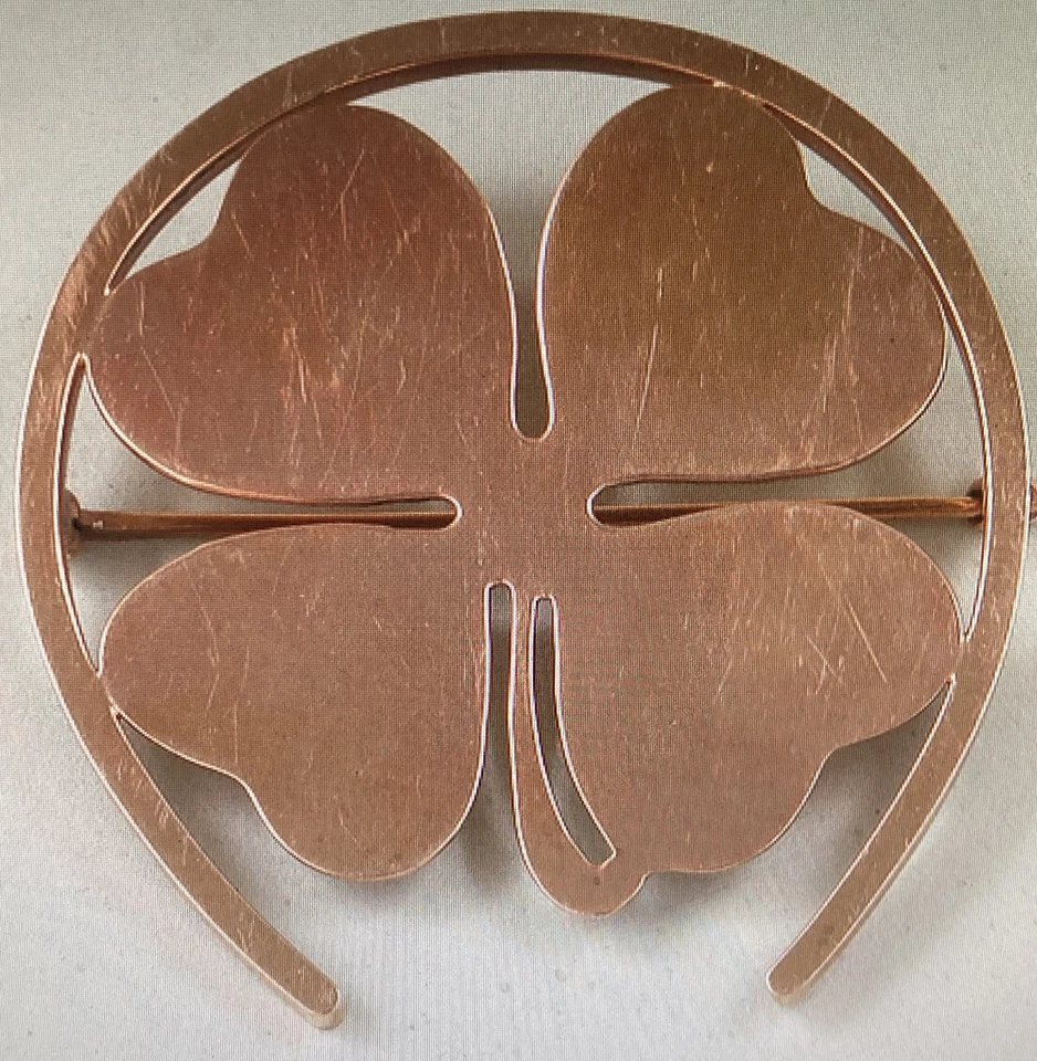 Raro broche grande antiguo trébol trébol oro rosa 14k herradura 13gr