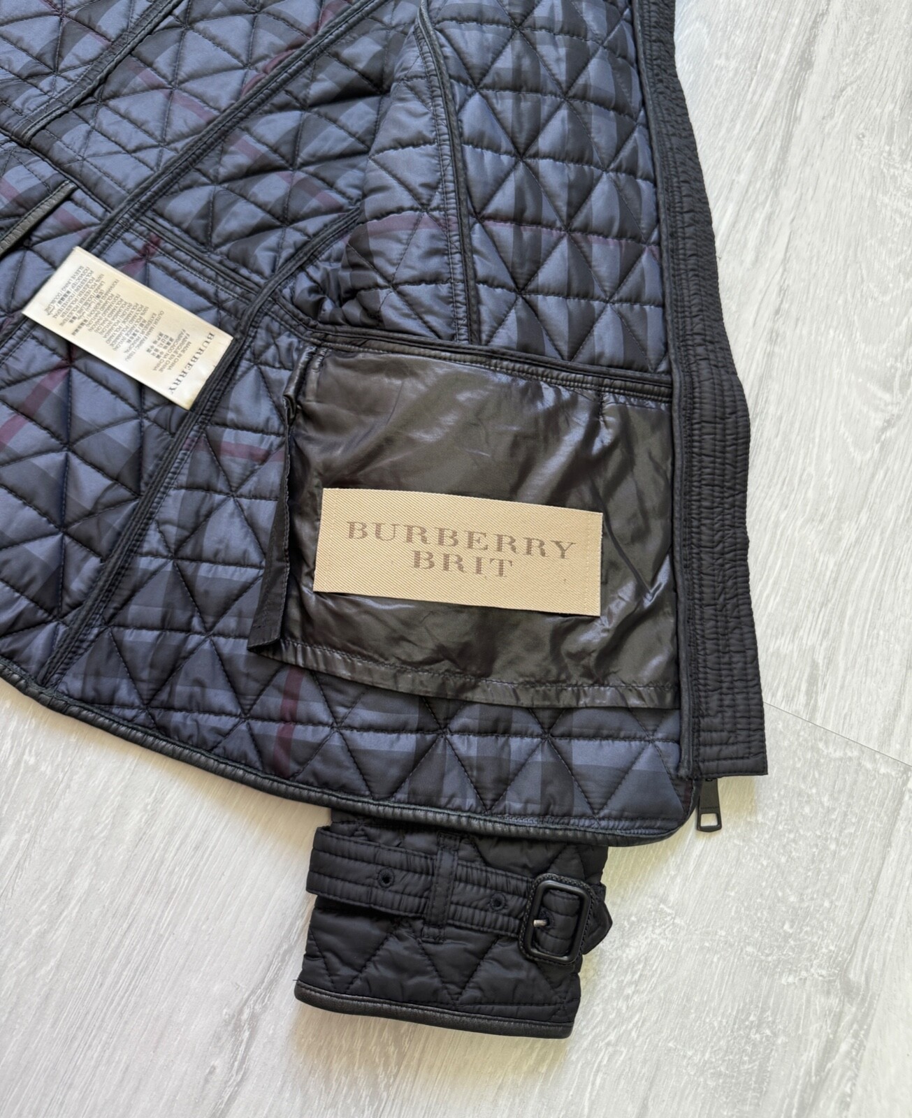 Women's BURBERRY BRIT Quilted Black Jacket Blazer Leather Trim RARE Size M image 8