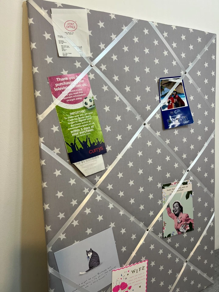 Dark Grey White Star Fabric Notice Board French Memo Ribbon Bulletin Handmade - Image 3 of 4