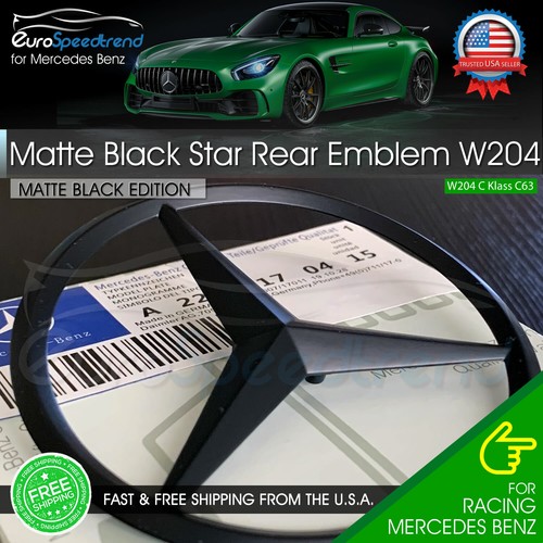 Matte Black Star Trunk Emblem for Rear Lid Logo Badge W204 C Class Mercedes AMG - Picture 2 of 2