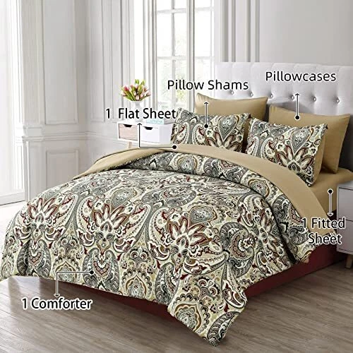 Комплект постельного белья бохо из 7 предметов кровать в сумке одеяло богемное пейсли королева хаки - Изображение 2 из 4