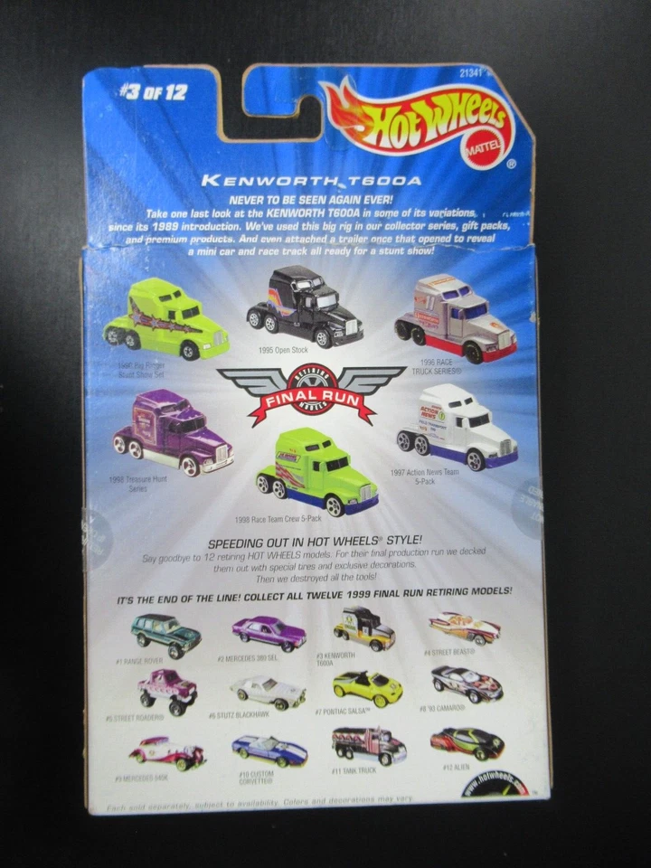 Lot of 5 Hot Wheels 1999 Final Run Kenworth Alien Mercedes Camaro Tank Truck (a) - Image 3 of 4