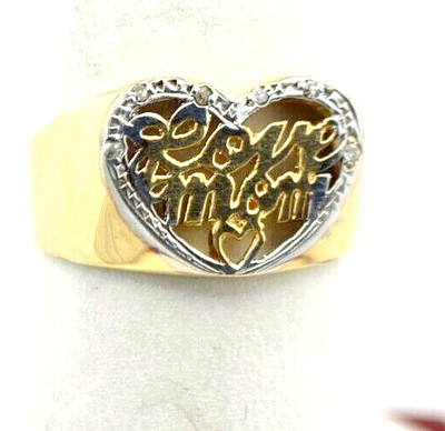 14K ''''LOVE MOM'''' HERZFÖRMIGER RING MIT DIAMANTEN (BTS1119)
