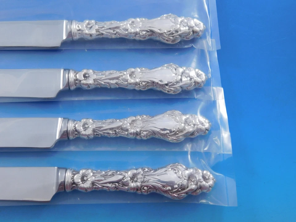 Juego de cuchillos para carne de plata esterlina Lily by Whiting 4 piezas grandes tamaño Texas personalizado Foto 4 de 4