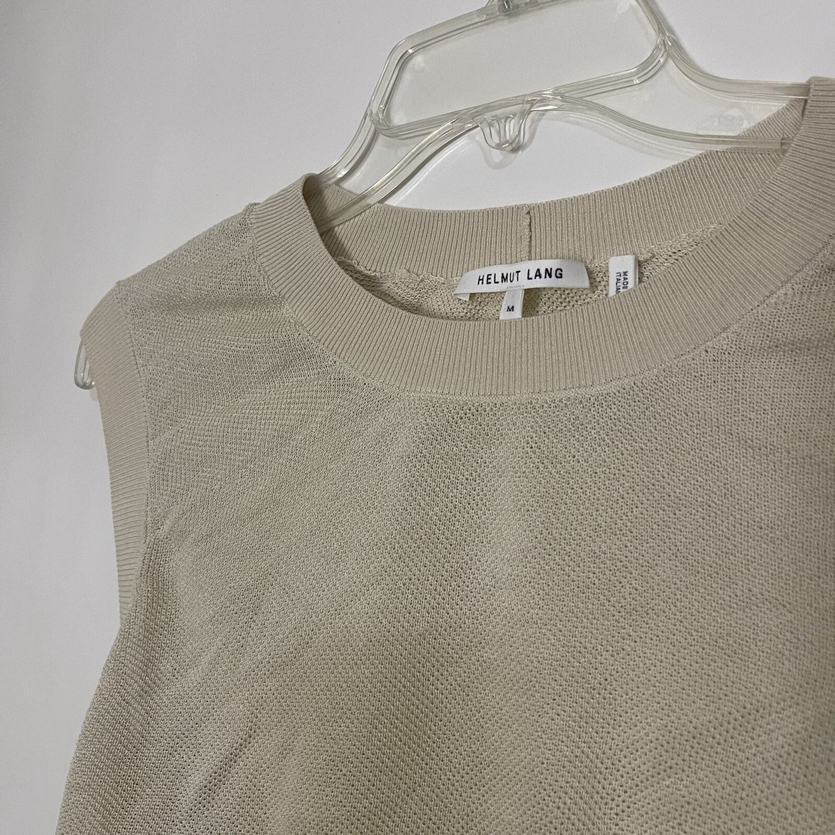 Helmut Lang Ivory silk blend mesh knit tank top cinch side size Medium