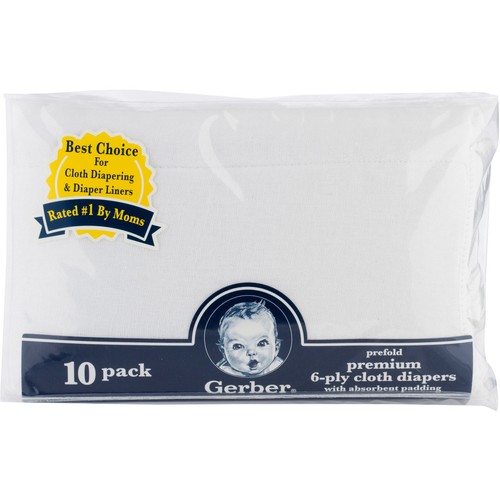 Gerber 10PK Cloth Diaper White Gauze Prefold Premium 6ply w/ Absorbent