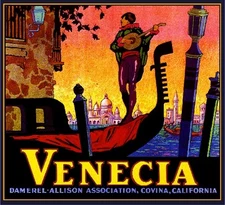 Covina Venecia Italy Venice Italian Orange Citrus Fruit Crate Label Art Print