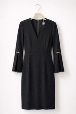 Tommy Hilfiger Dress Womens Size 4 Black Slit Bell Sleeve Crepe Sheath
