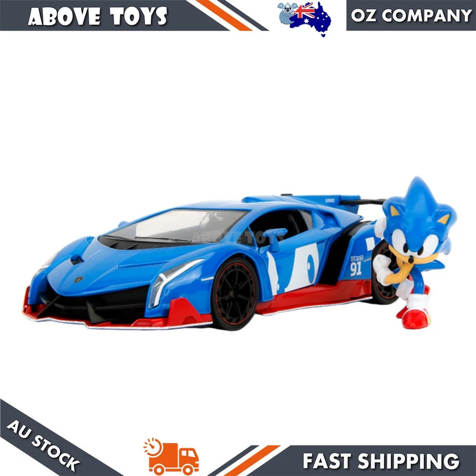 Jada 1:24 Sonic The Hedgehog Lamborghini Veneno With Sonic Figure Diecast Model - Image 3 of 4