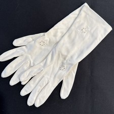 VTG White Cotton Floral Embroidered Women's Gloves One-Size-Fits-All 1950s-60s.