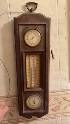 Vintage Wooden Wall Barometer and Thermometer