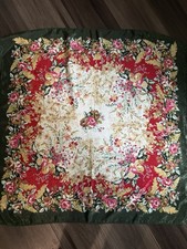 Vtg Floral Damask Jacquard Tea Tablecloth 35x35 Square Rose Cottage Linens