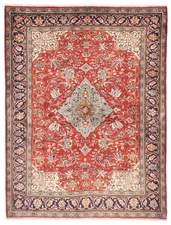 Vintage Red Traditional 4'7" x 5'11" Hand-Knotted Oriental Wool Area Rug