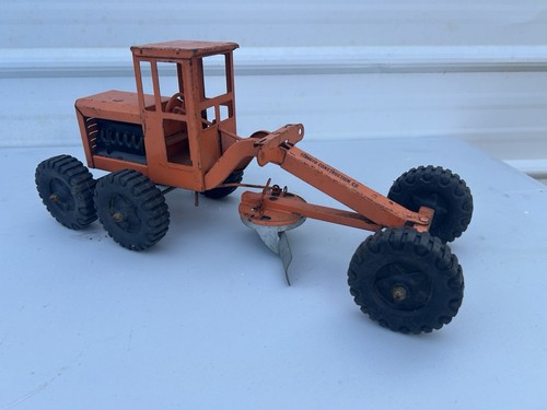 Vintage Structo Road Grader Orange Pressed Steel