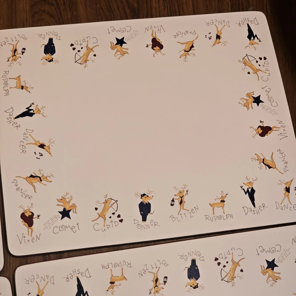 Pottery Barn Santas Reindeer Rudolph Cork Place Mats Christmas Placemats Set 4 - Image 3 of 4