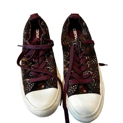 Converse All Star 6.5 Womens 4.5 Mens Burgundy Feather Print Low Top Sneaker