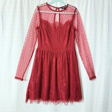 Express Red Lace Size 0 Sheer Long Sleeve Mini Dress